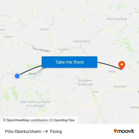 Pöls-Oberkurzheim to Floing map