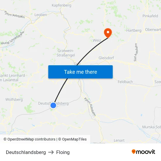 Deutschlandsberg to Floing map