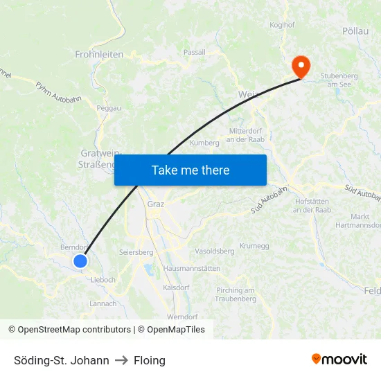 Söding-St. Johann to Floing map