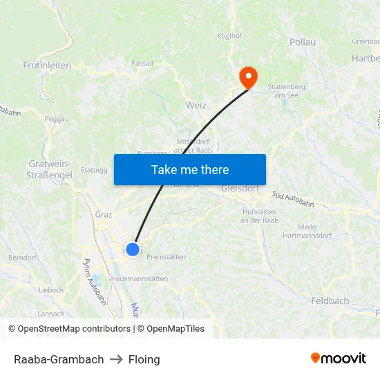 Raaba-Grambach to Floing map