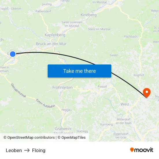 Leoben to Floing map