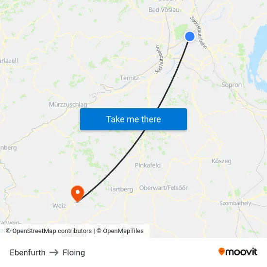 Ebenfurth to Floing map