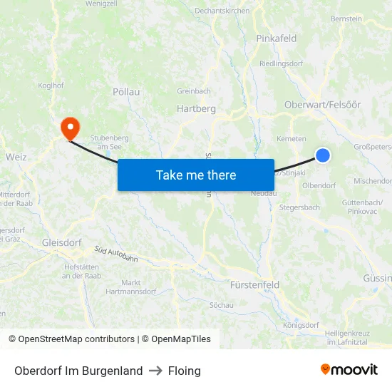 Oberdorf Im Burgenland to Floing map