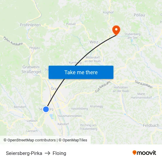 Seiersberg-Pirka to Floing map