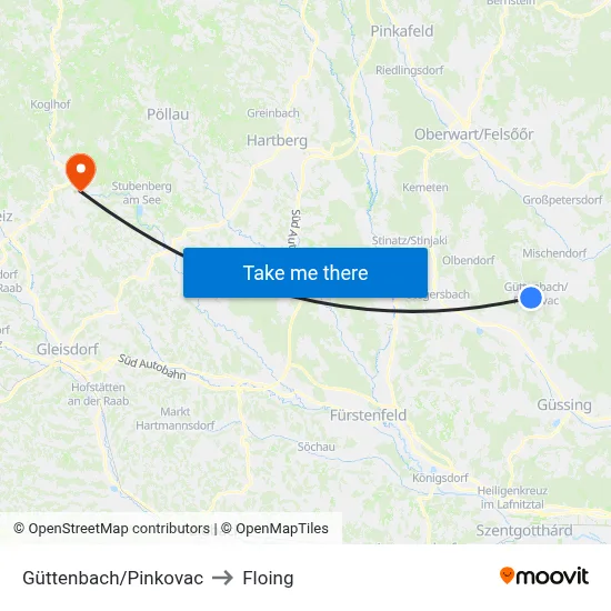 Güttenbach/Pinkovac to Floing map