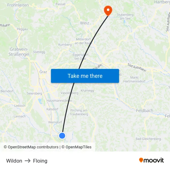Wildon to Floing map