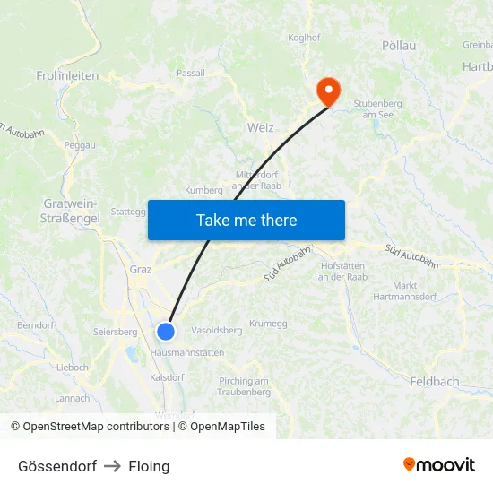 Gössendorf to Floing map