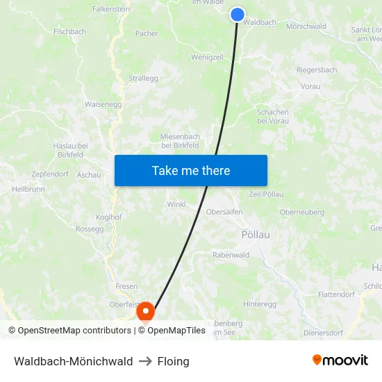 Waldbach-Mönichwald to Floing map