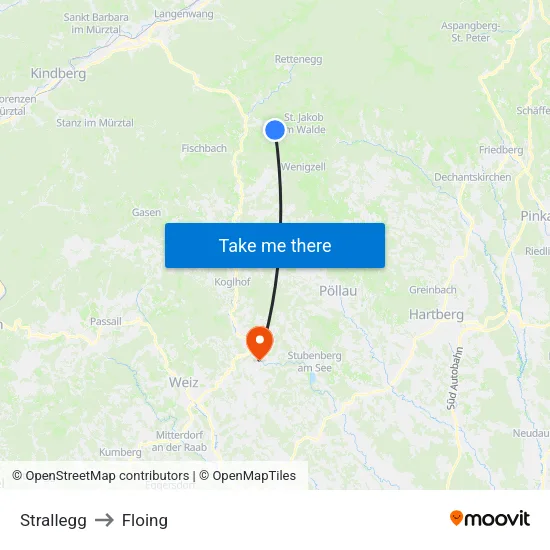 Strallegg to Floing map