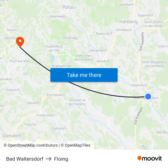 Bad Waltersdorf to Floing map