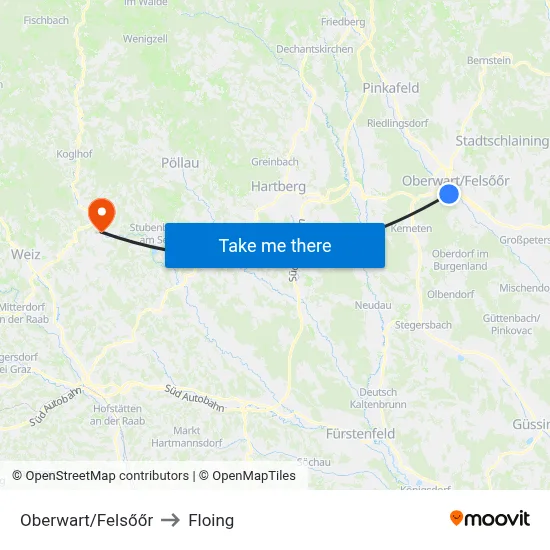 Oberwart/Felsőőr to Floing map