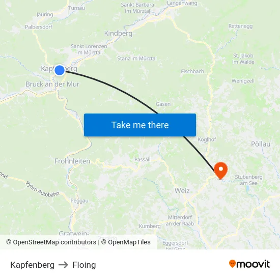 Kapfenberg to Floing map