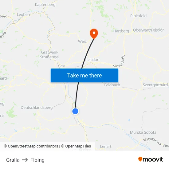 Gralla to Floing map