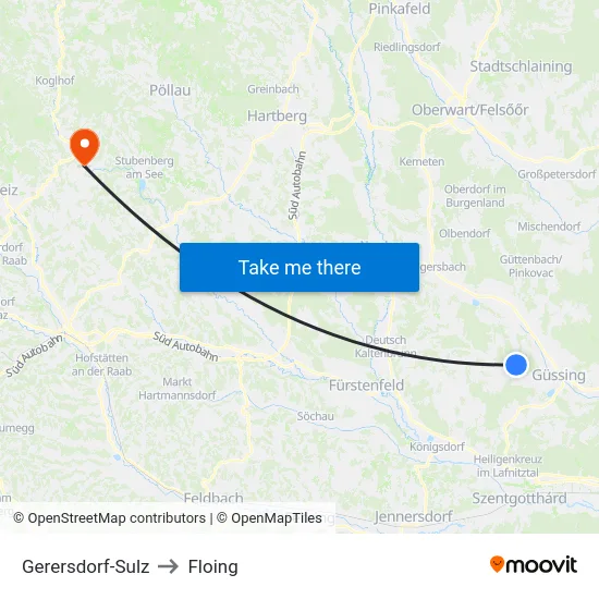 Gerersdorf-Sulz to Floing map
