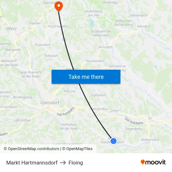 Markt Hartmannsdorf to Floing map