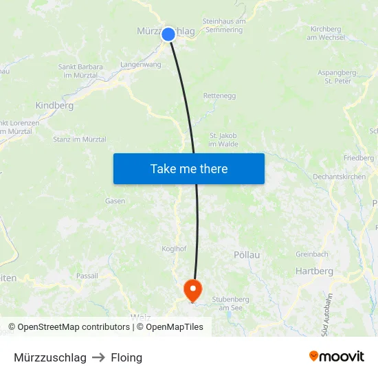 Mürzzuschlag to Floing map