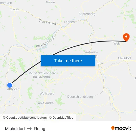 Micheldorf to Floing map