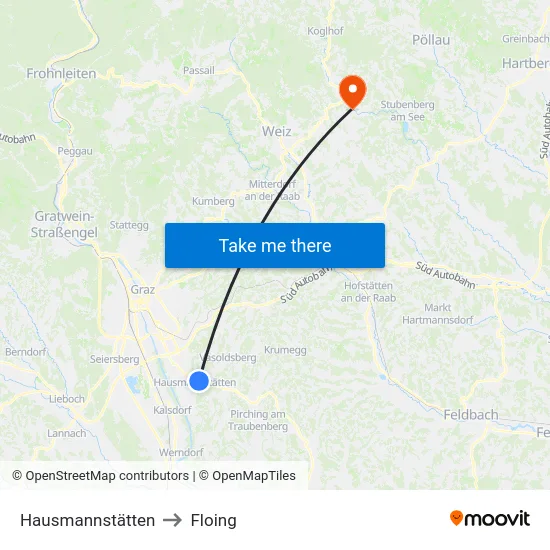 Hausmannstätten to Floing map