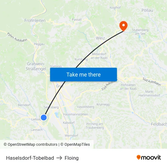 Haselsdorf-Tobelbad to Floing map