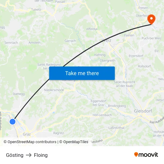 Gösting to Floing map