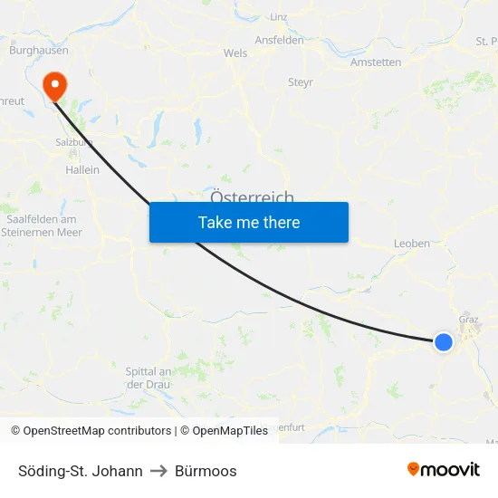 Söding-St. Johann to Bürmoos map