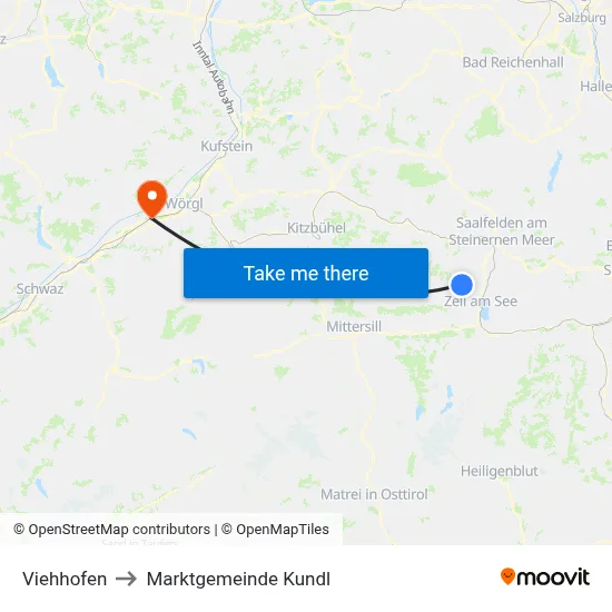 Viehhofen to Marktgemeinde Kundl map
