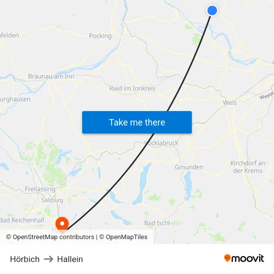 Hörbich to Hallein map
