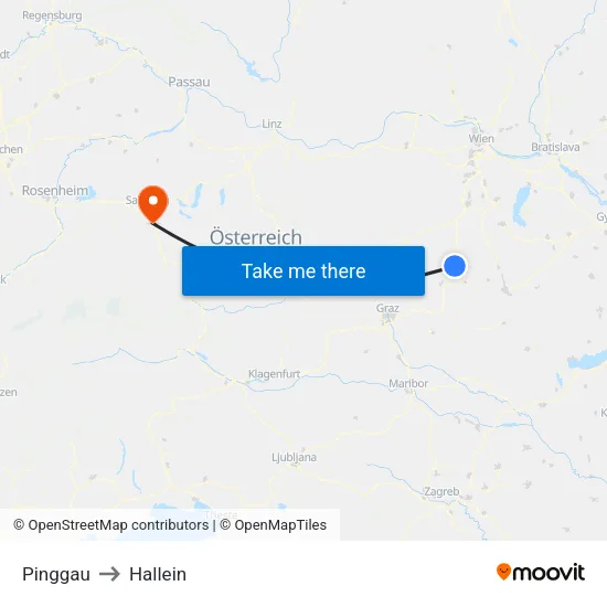 Pinggau to Hallein map