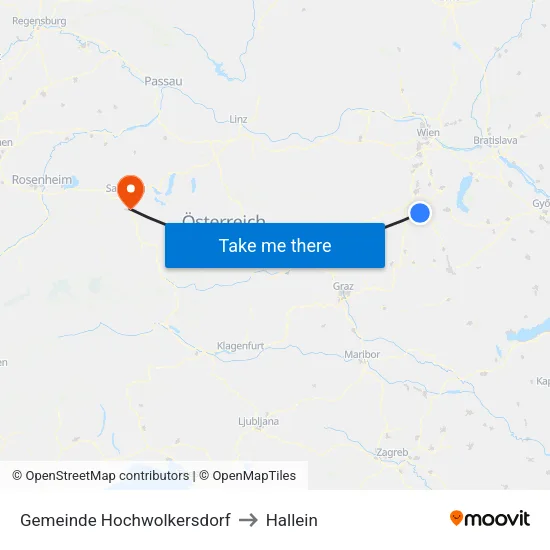 Gemeinde Hochwolkersdorf to Hallein map