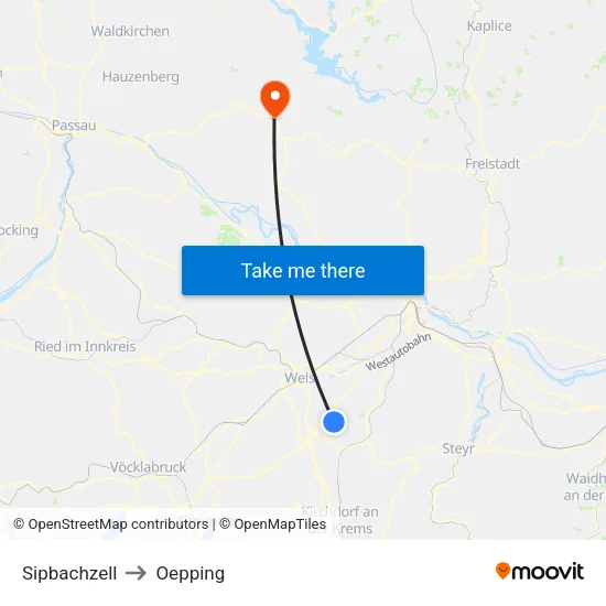 Sipbachzell to Oepping map