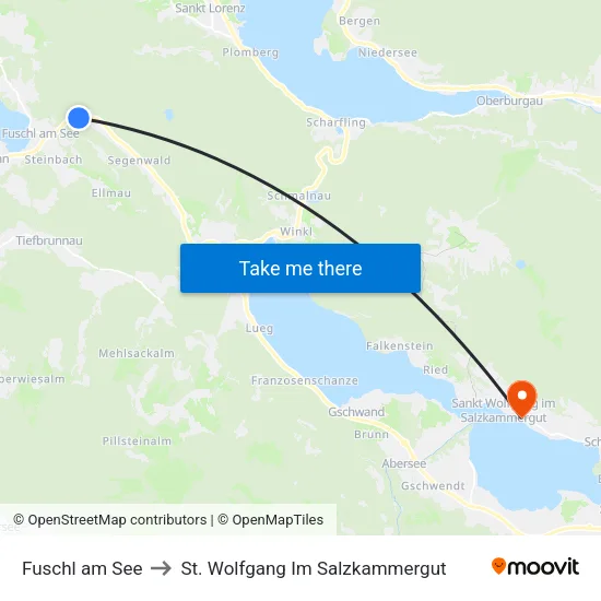 Fuschl am See to St. Wolfgang Im Salzkammergut map