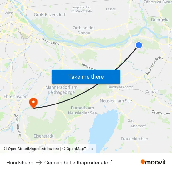 Hundsheim to Gemeinde Leithaprodersdorf map