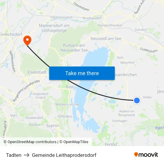 Tadten to Gemeinde Leithaprodersdorf map