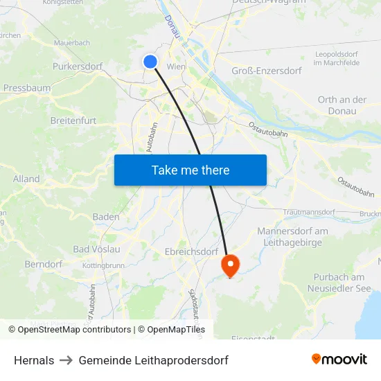 Hernals to Gemeinde Leithaprodersdorf map