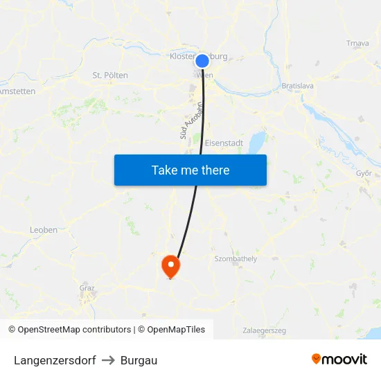 Langenzersdorf to Burgau map