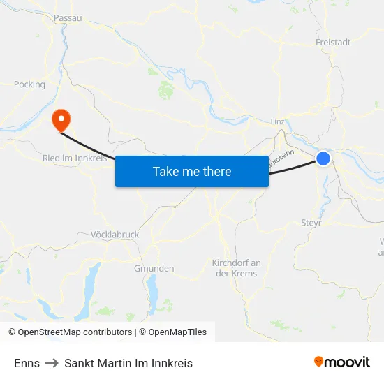 Enns to Sankt Martin Im Innkreis map