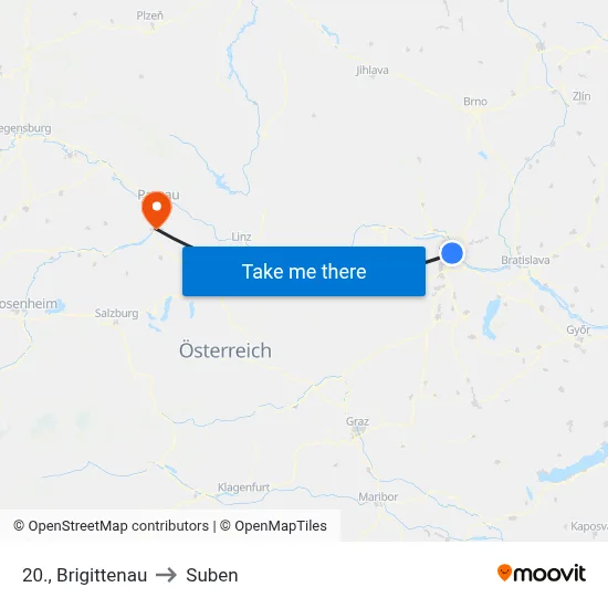 20., Brigittenau to Suben map
