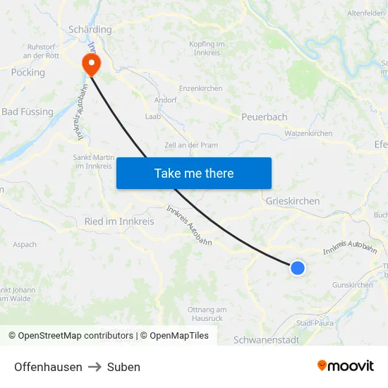 Offenhausen to Suben map