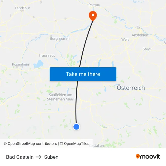 Bad Gastein to Suben map