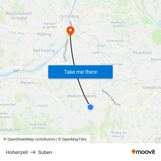 Hohenzell to Suben map