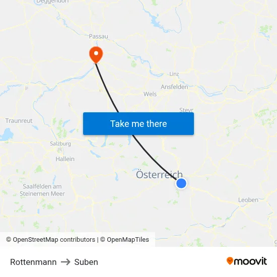 Rottenmann to Suben map