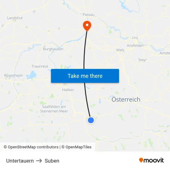 Untertauern to Suben map