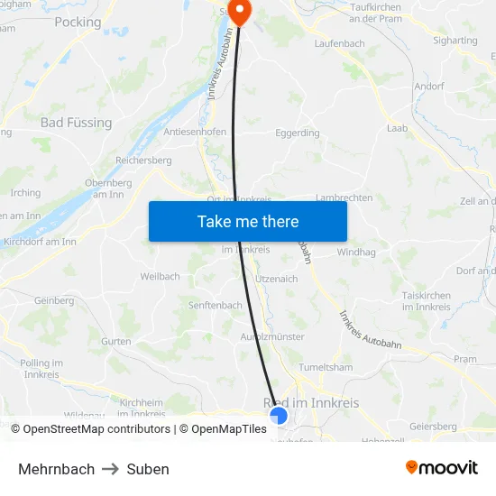 Mehrnbach to Suben map