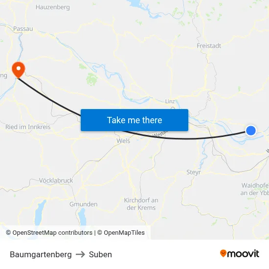 Baumgartenberg to Suben map