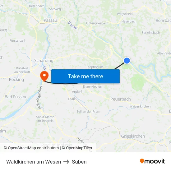 Waldkirchen am Wesen to Suben map