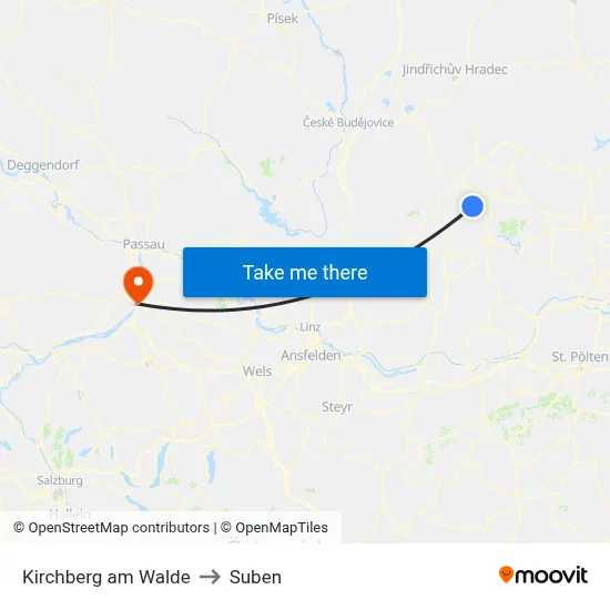 Kirchberg am Walde to Suben map