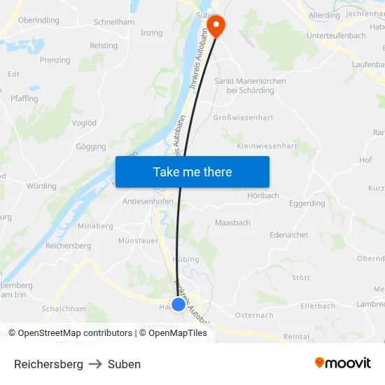 Reichersberg to Suben map