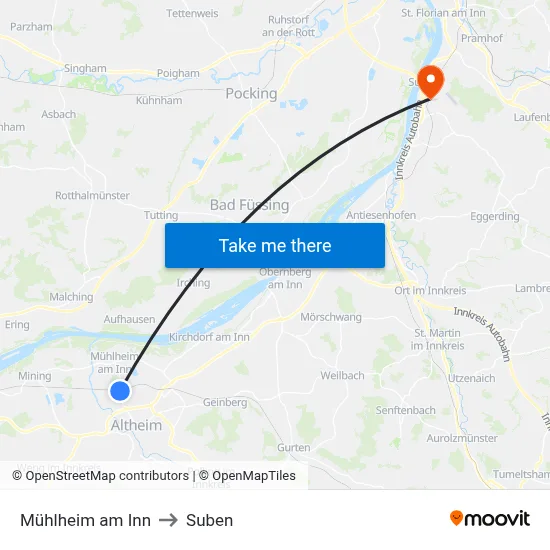 Mühlheim am Inn to Suben map