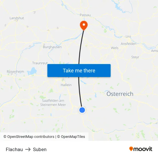 Flachau to Suben map