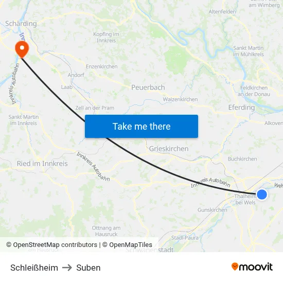 Schleißheim to Suben map